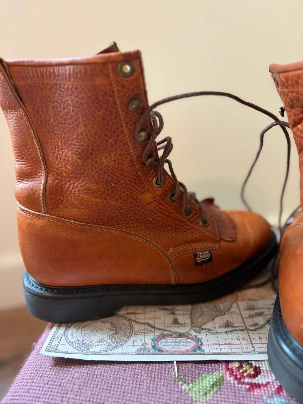 Justin Body Comfort Brown Leather Lace-Up Work Boots